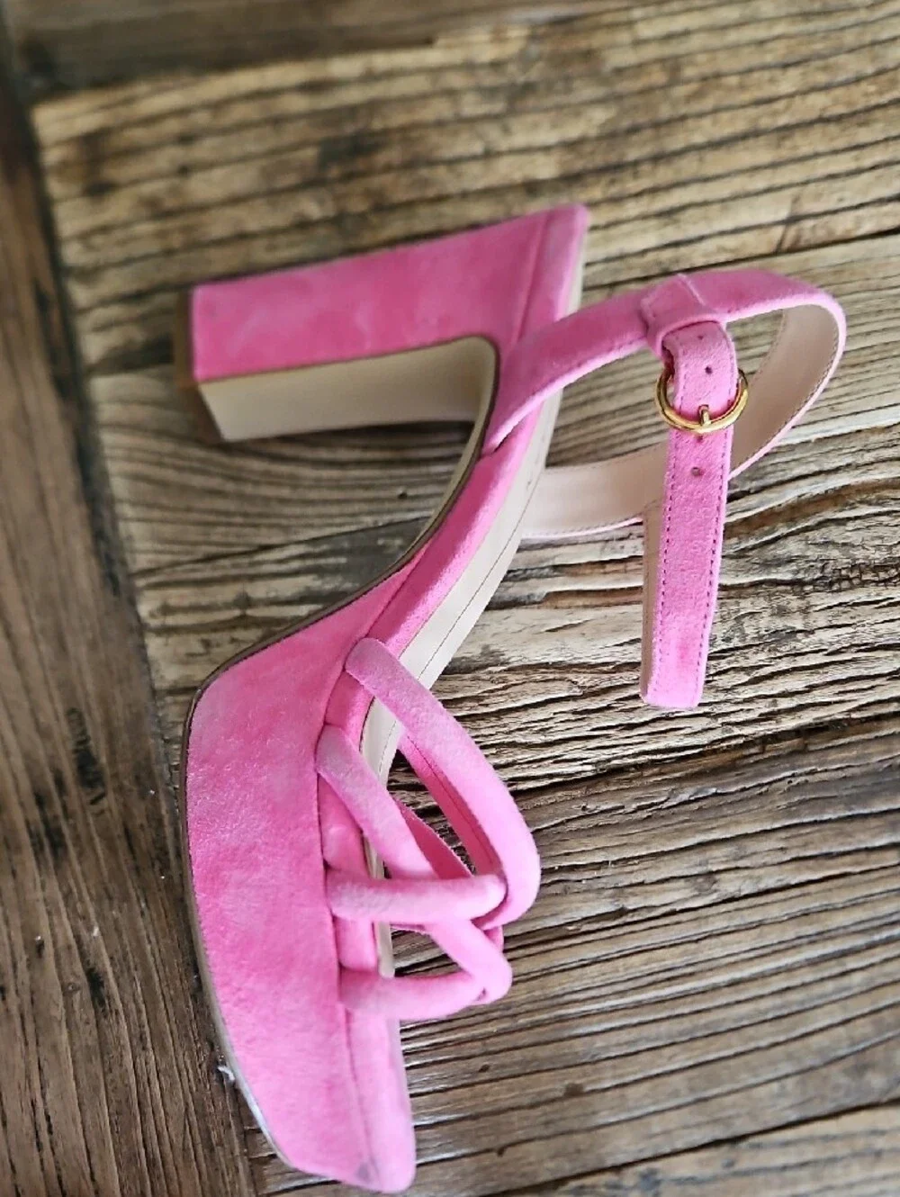 Cole Haan Pink Strappy Suede Block Heel Sandals